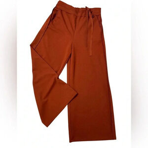 Wide leg trousers, Small, rust, high waisted, ankle length, exposed seams Office